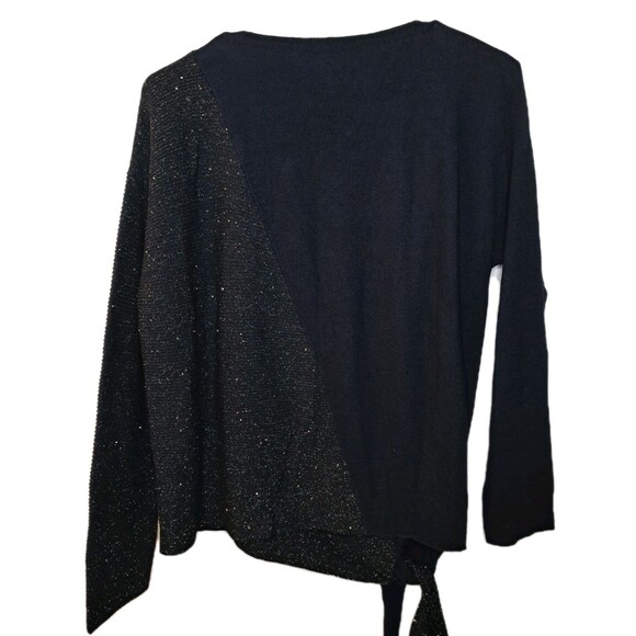 Lafayette 148 Half Metallic Sweater Silk Blend Front Knot Size S Black Gold - Picture 11 of 13